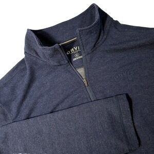 Orvis Pullover 1/4 Zip Up Men's XL Long Sleeve Collard Navy Blue Shirt Henley